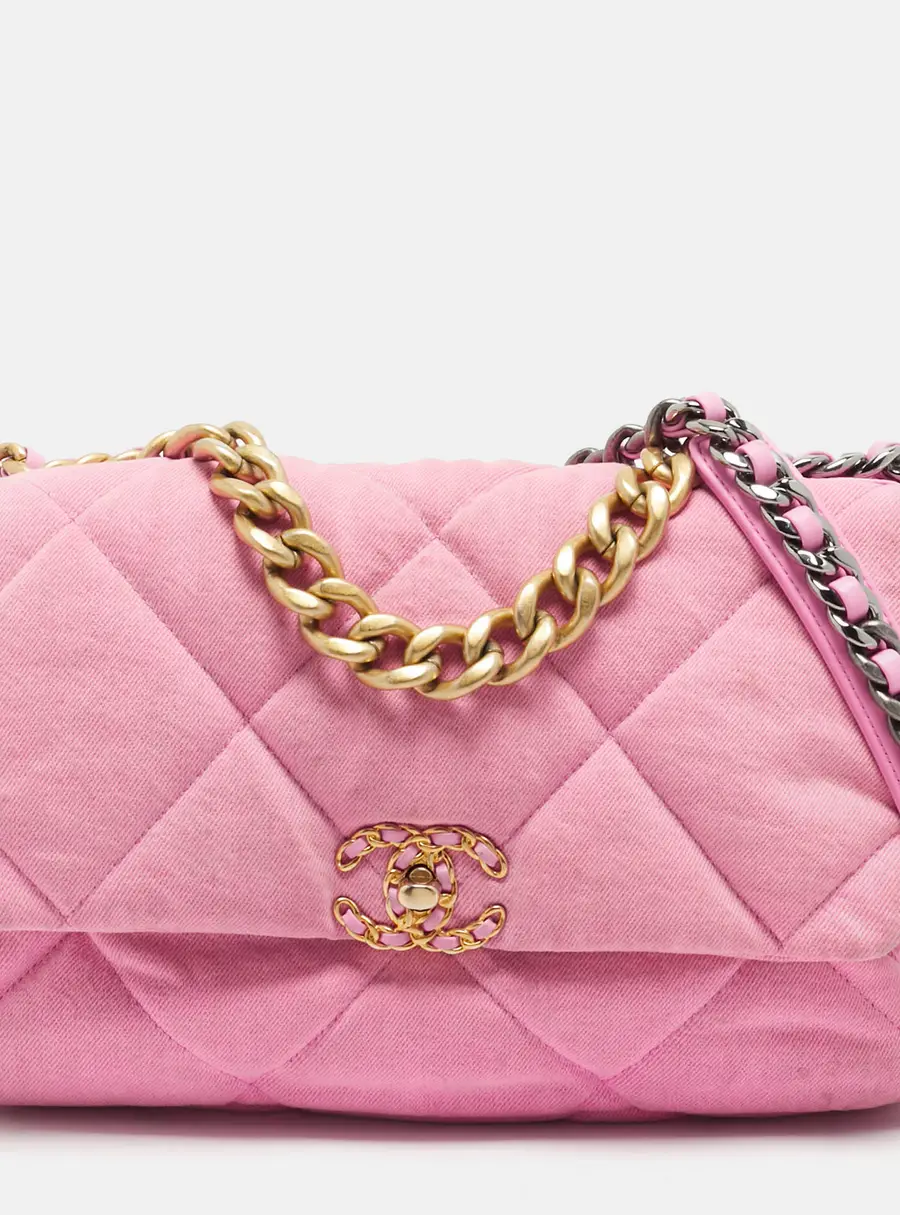 Chanel 19 Flap Large Pink Quilted Denim Bag