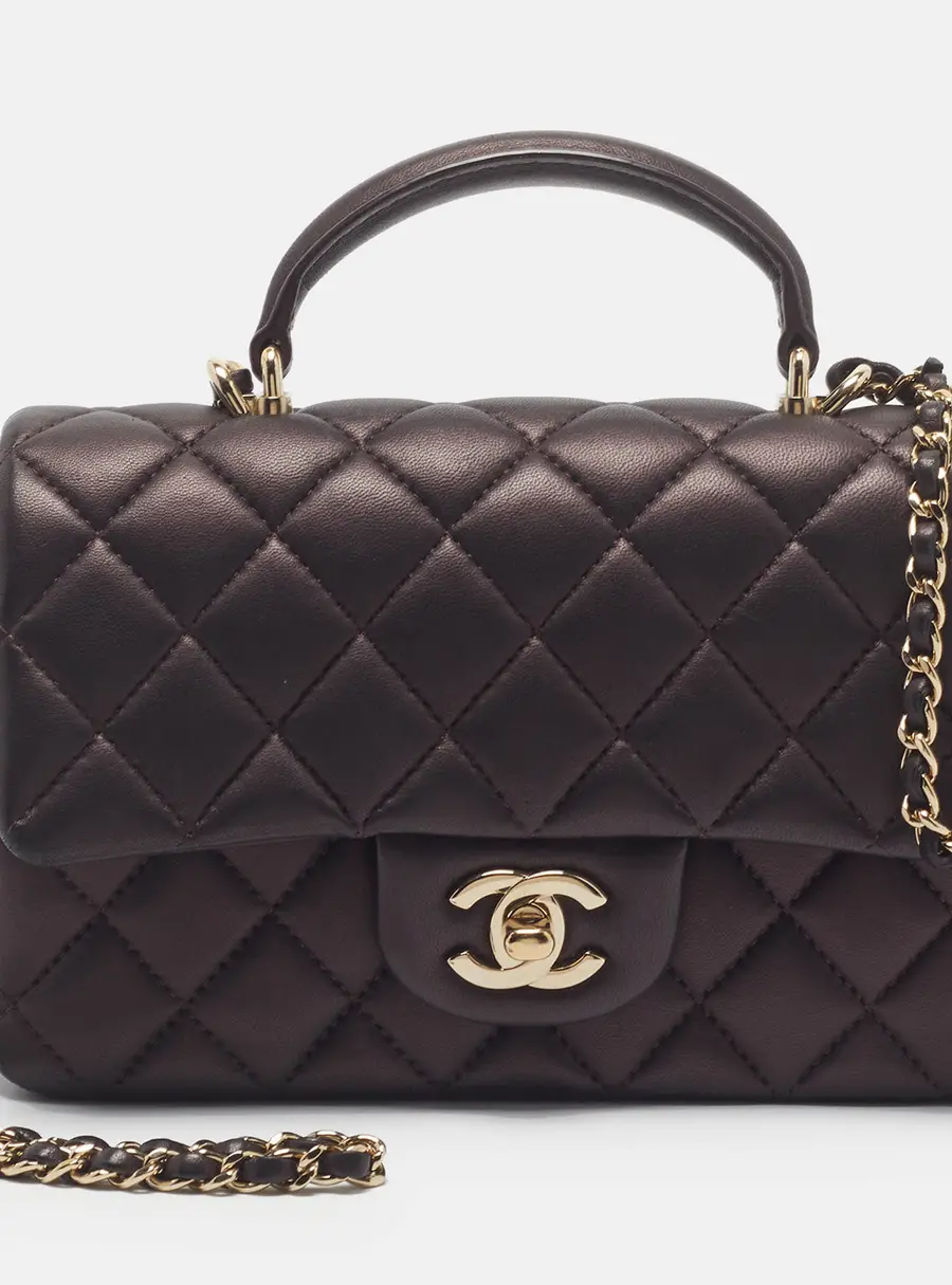 Chanel Rectangular Flap Mini Burgundy Iridescent Quilted Leather Top Handle Bag