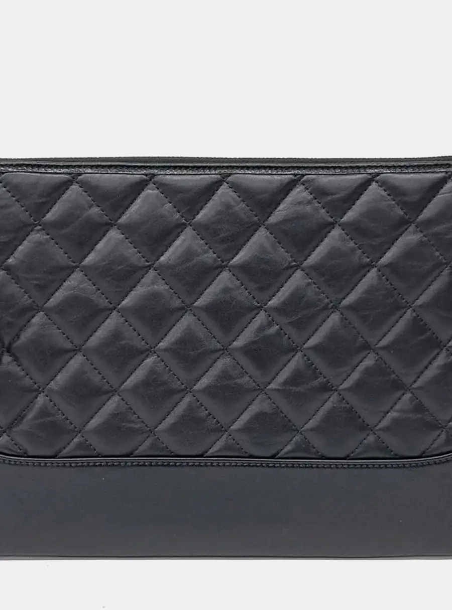 Chanel Gabielle PM Black Lambskin Leather Pouch Bag