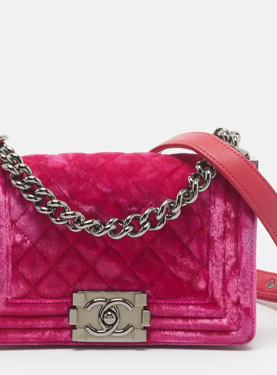 Chanel Boy Flap Small Pink Quilted Velvet Bag