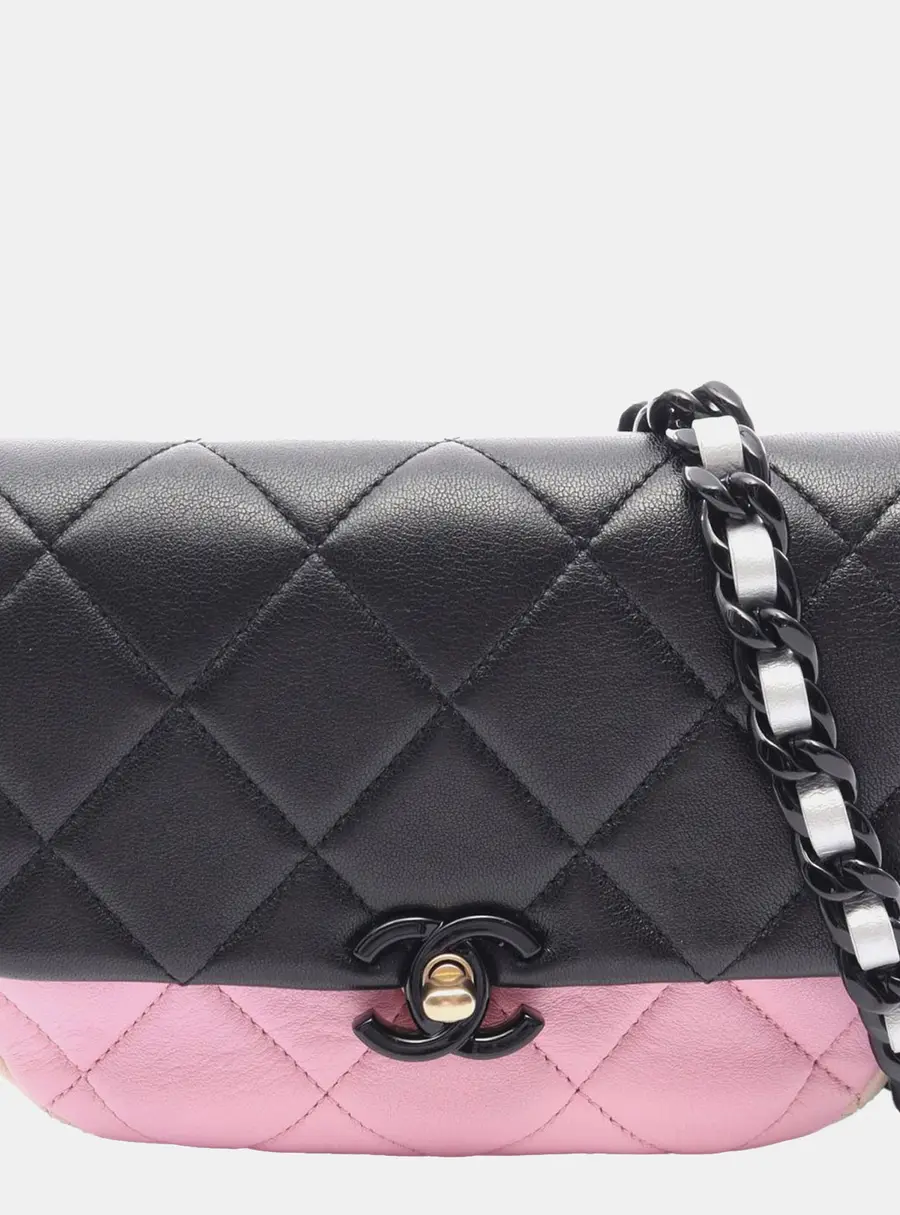 Chanel Mini Lacquered Chain Flap Bag Black Multicolor Quilted Lambskin Leather Shoulder Bag