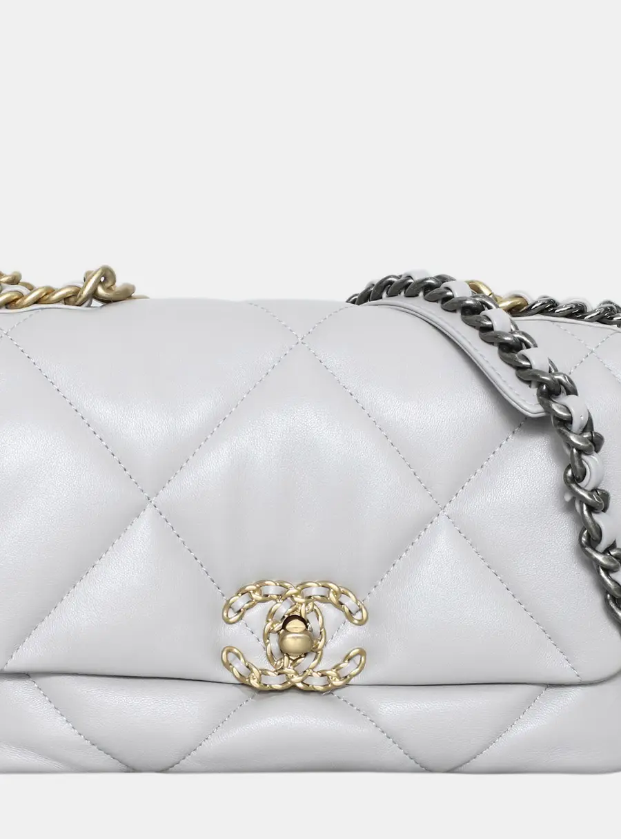 Chanel 19 Small Light Gray Lambskin Leather Flap Bag