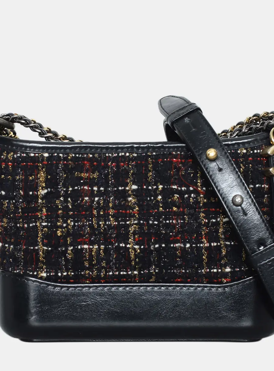 Chanel Gabrielle Small Black Multicolor Tweed Leather Hobo Bag