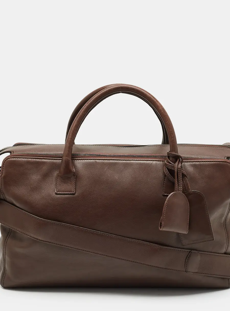 Chanel Vintage Triple Zip Brown Leather Weekender Bag