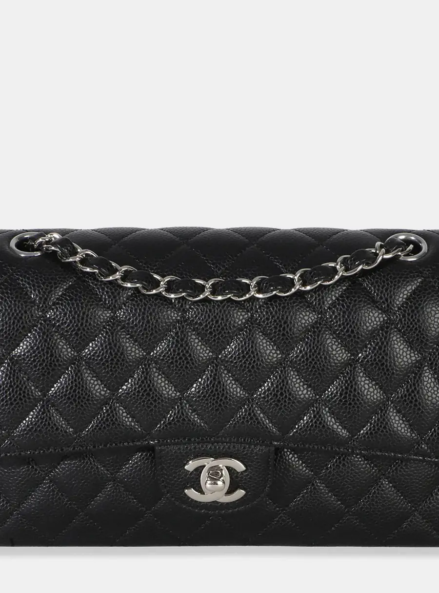 Chanel Classic Medium Black Caviar Leather Double Flap Bag