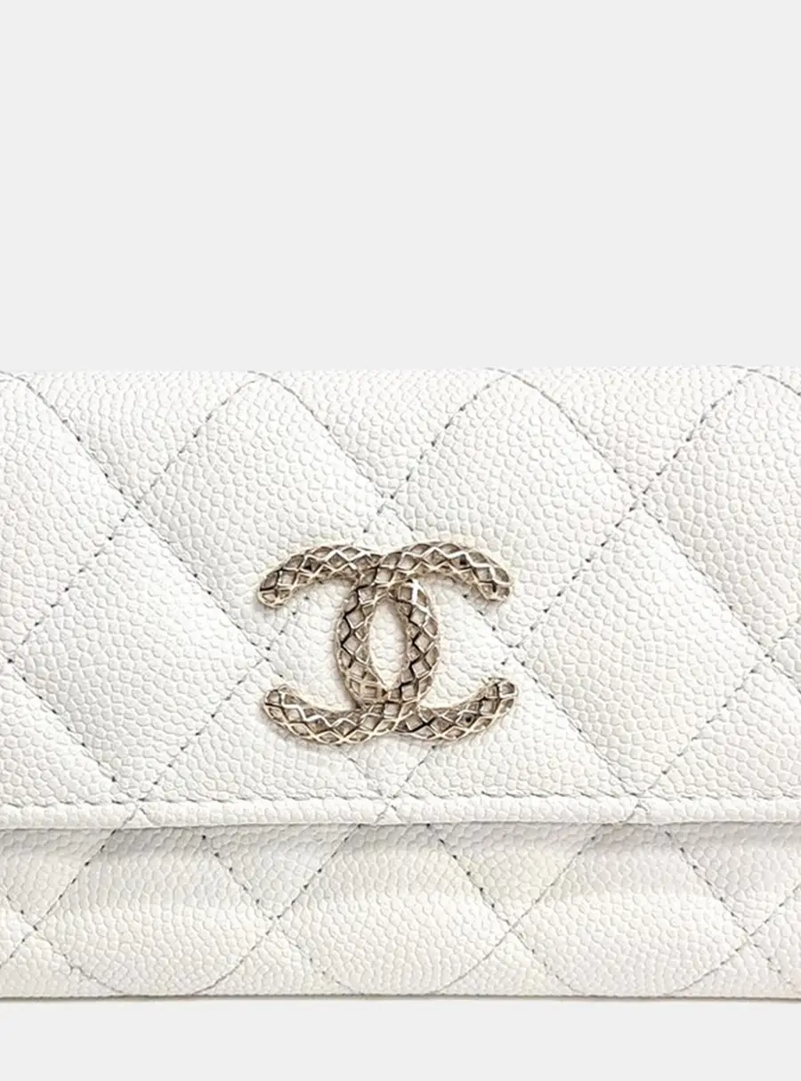 Chanel Flap Wallet White Caviar Leather Card Holder Bag