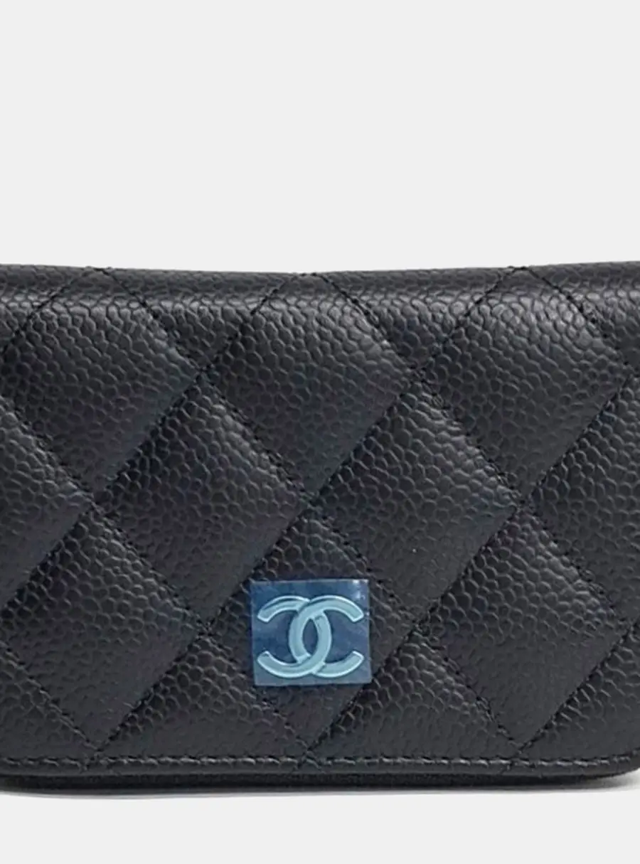 Chanel Quilted Zip Black Caviar Leather Wallet AP0216