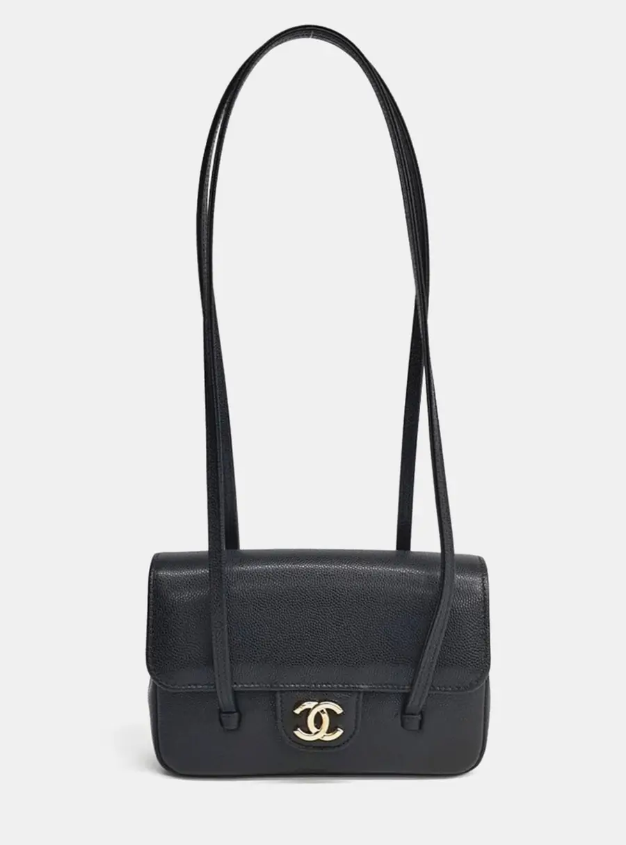 Chanel Small Black Grained Calfskin Leather Clutch Bag