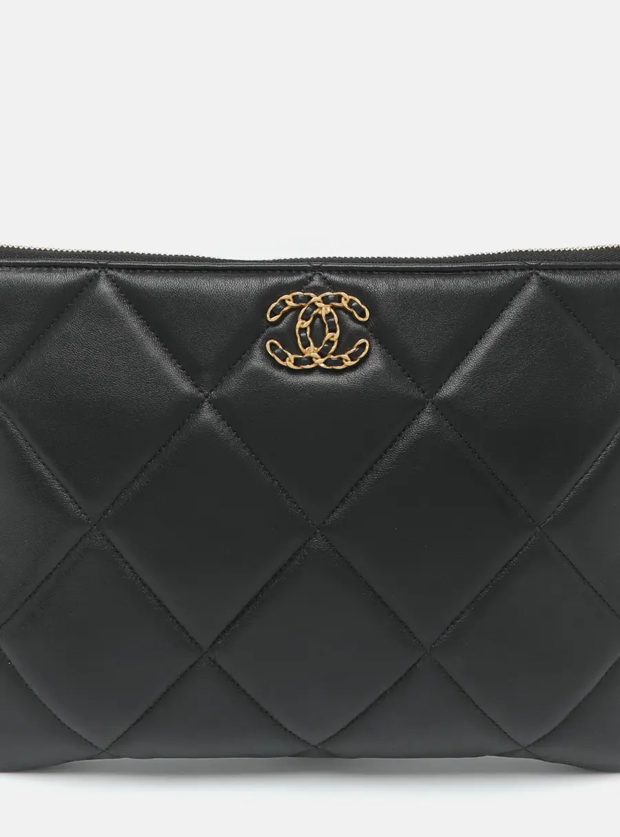 Chanel 19 Black Quilted Leather Clutch