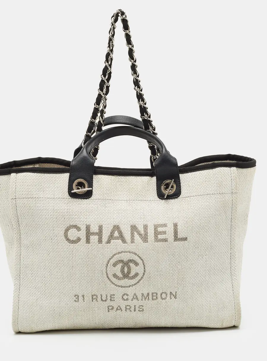 Chanel Deauville Large White Raffia Shopper Tote