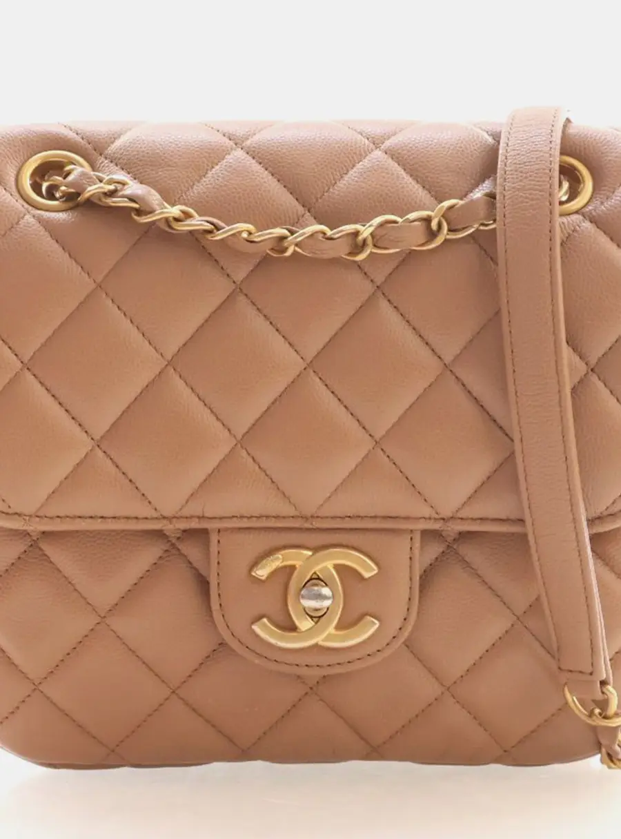 Chanel Small Beige Caviar Crossbody Bag