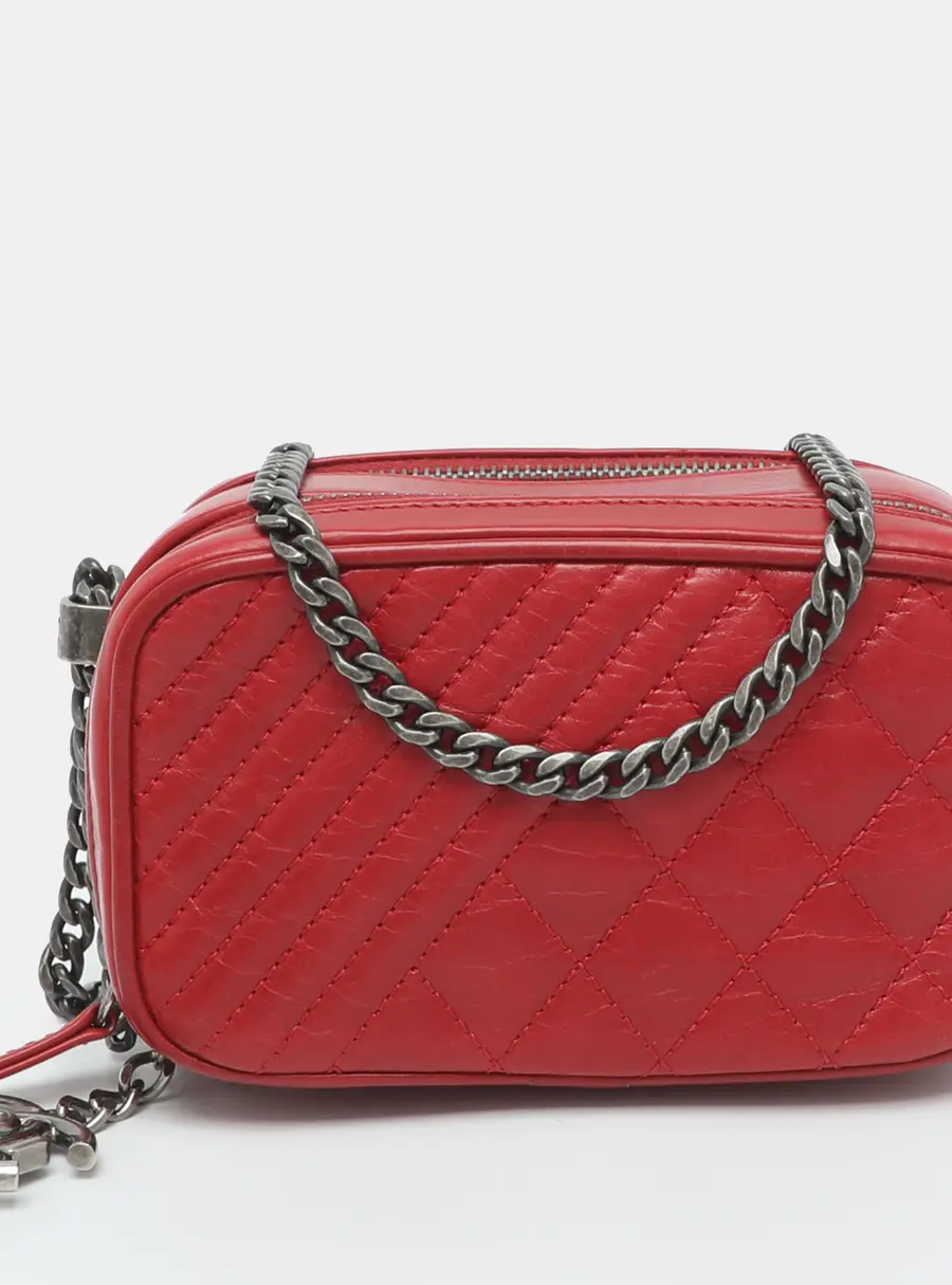 Chanel Coco Boy Mini Red Quilted Leather Camera Bag