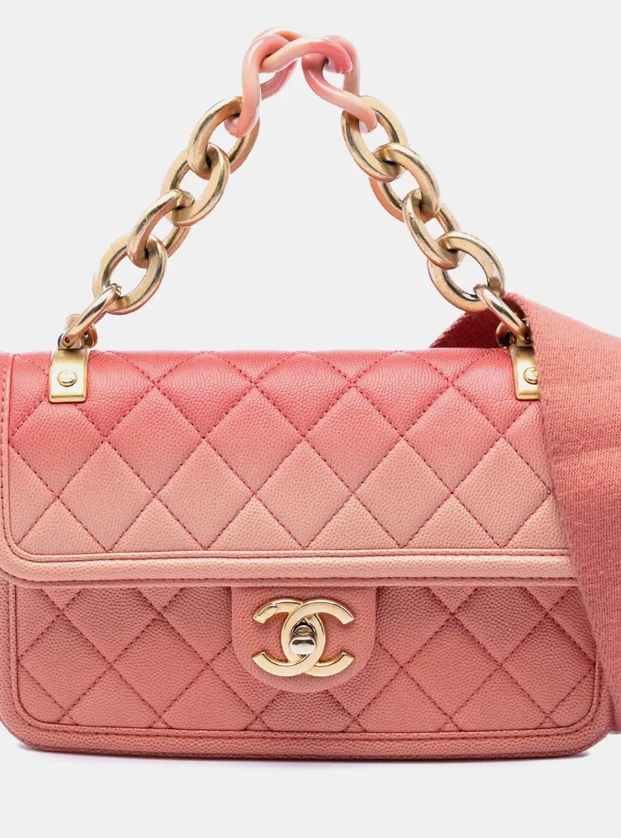 Chanel Sunset On The Sea Flap Small Pink Quilted Caviar Leather Shoulder Bag