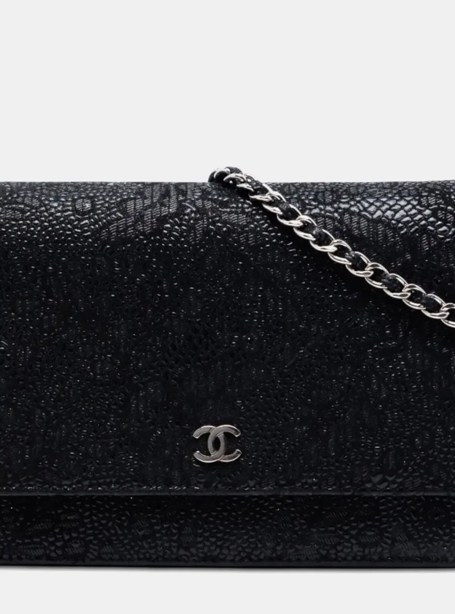 Chanel CC Lace Overlay Goatskin Wallet On Chain Crossbody Bag