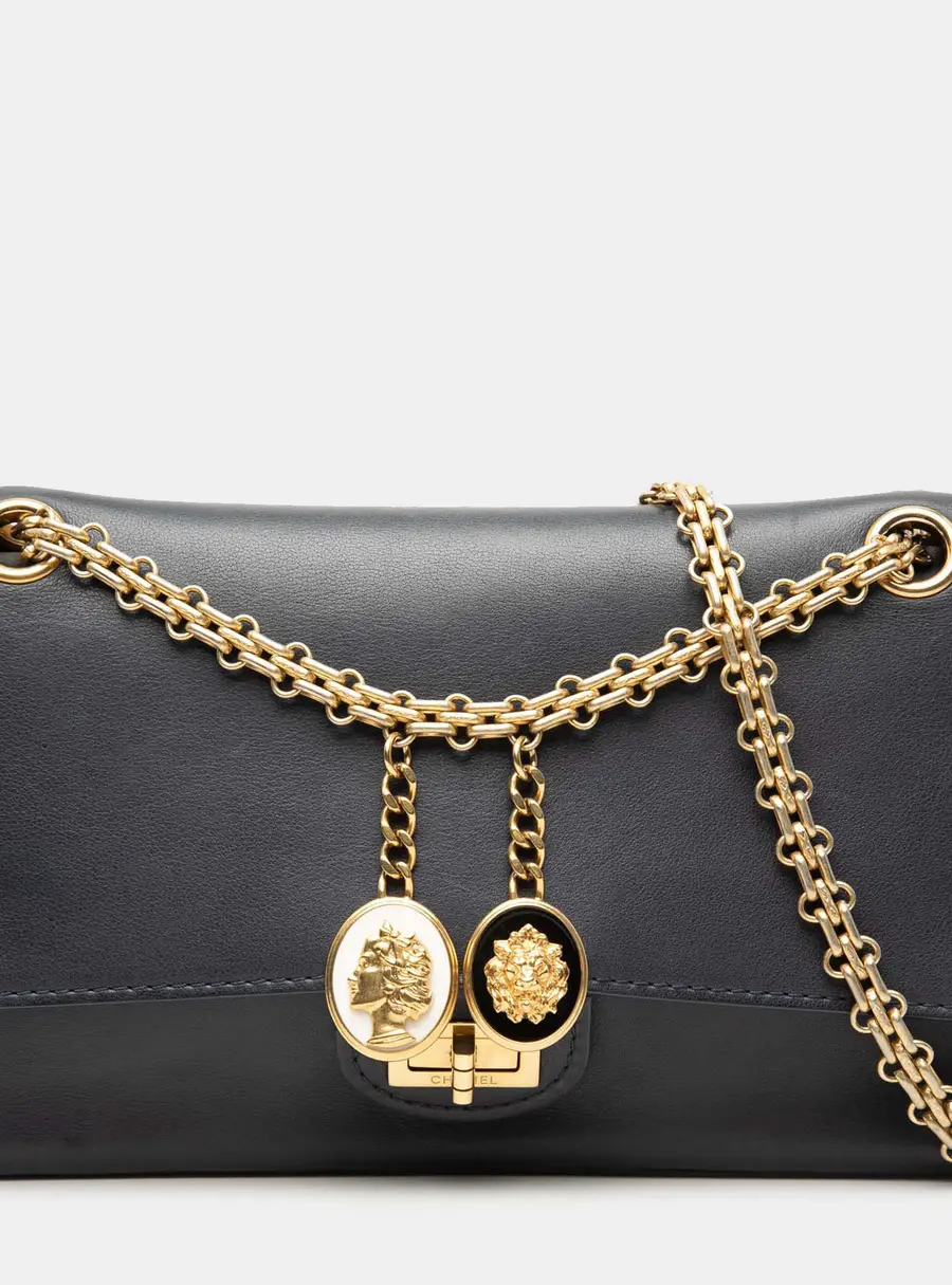 Chanel Reissue 2.55 Medallion Nude Double Flap 225 Black Smooth Calfskin Leather Shoulder Bag