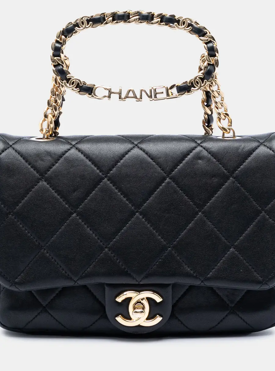 Chanel Small Quilted Lambskin Round Top Handle Flap Bag