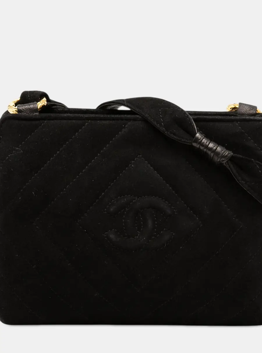 Chanel Black Chanel CC Diamond Quilted Black Suede Crossbody Bag