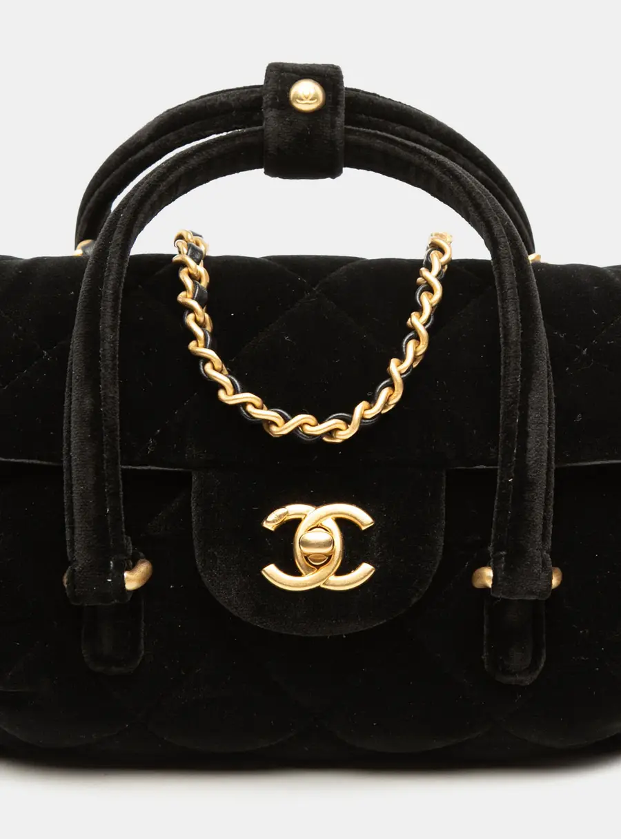 Chanel Mini Quilted Velvet Black Top Handle Bag
