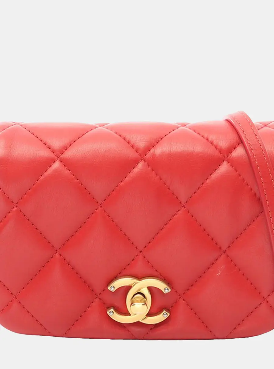 Chanel Cambon Chains Mini Red Lambskin Leather Flap Shoulder Bag