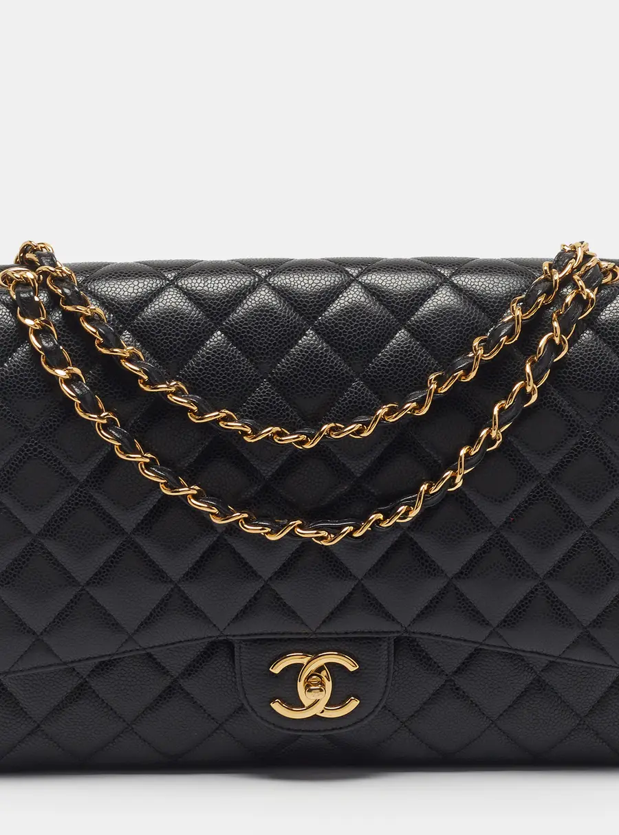 Chanel Classic Double Flap Maxi Black Quilted Caviar Leather Bag