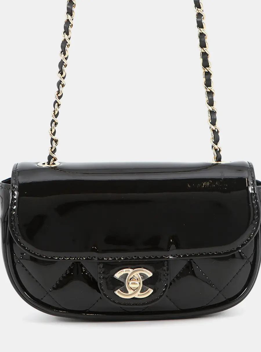 Chanel Matelasse Mini Black Patent Leather Flap Bag