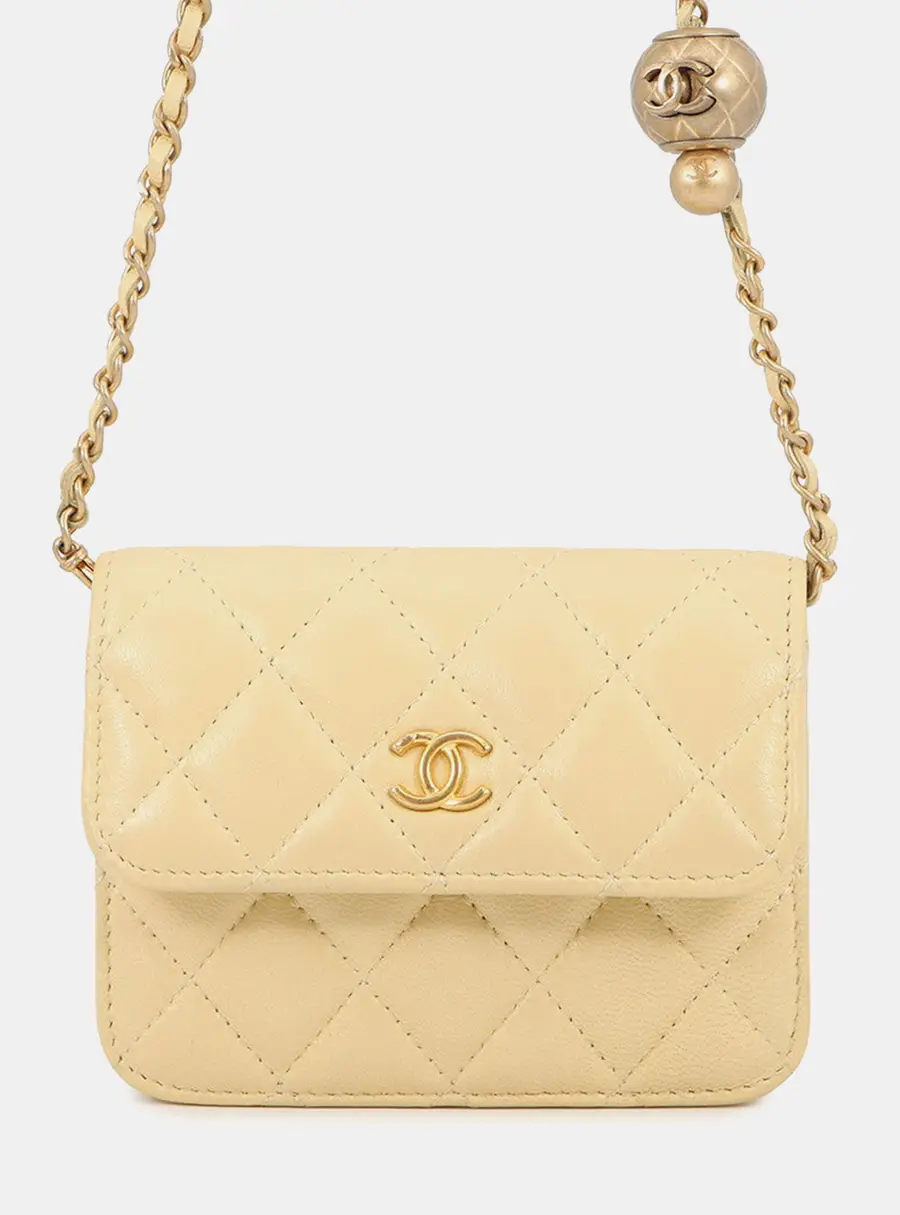 Chanel Matelasse Pearl Crush Mini Yellow Lambskin Leather Belt Bag
