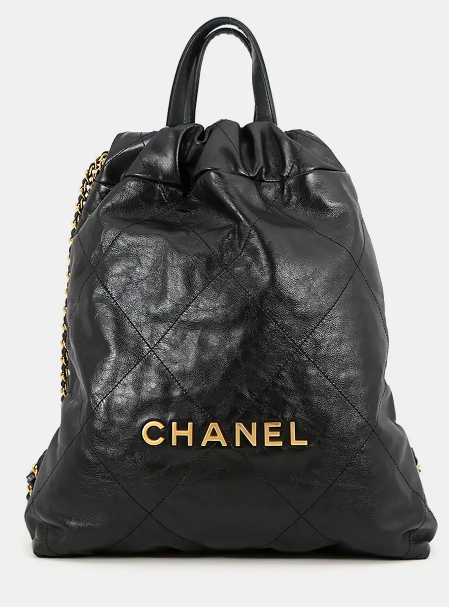 Chanel Chanel 22 Small Black Shiny Calfskin Leather Backpack Bag