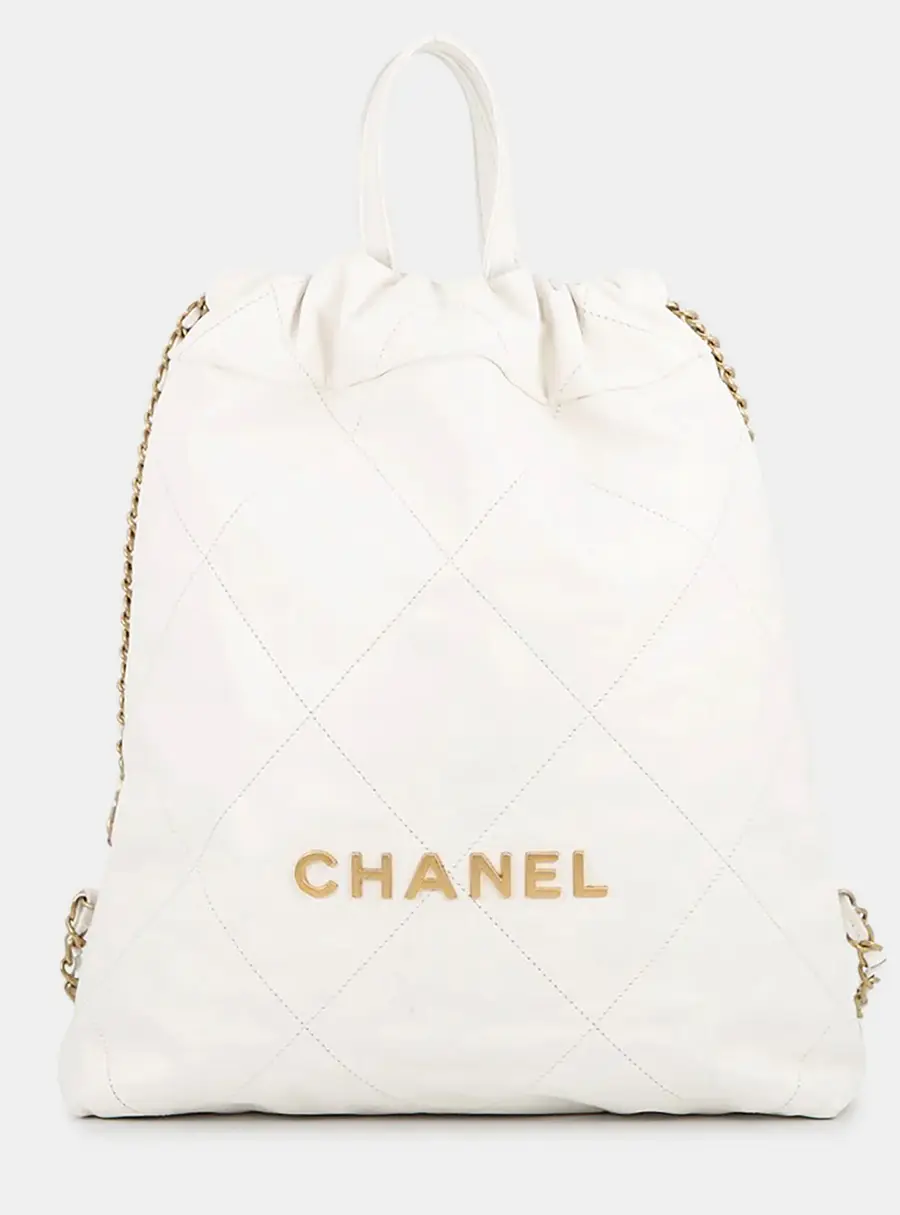 Chanel Chanel 22 Small White Shiny Calfskin Leather Backpack Bag