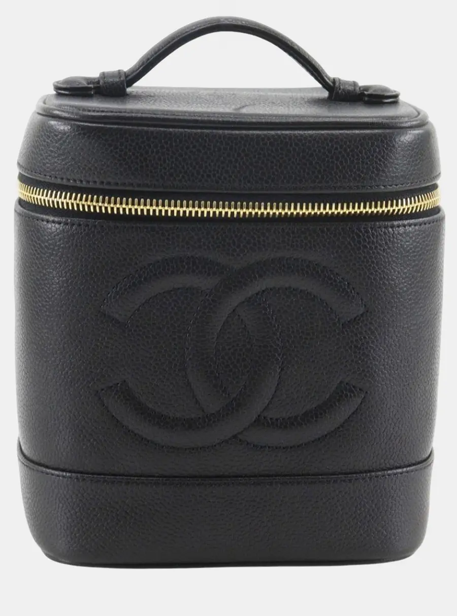 Chanel Vintage Timeless Vertical Black Caviar Leather Top Handle Bag