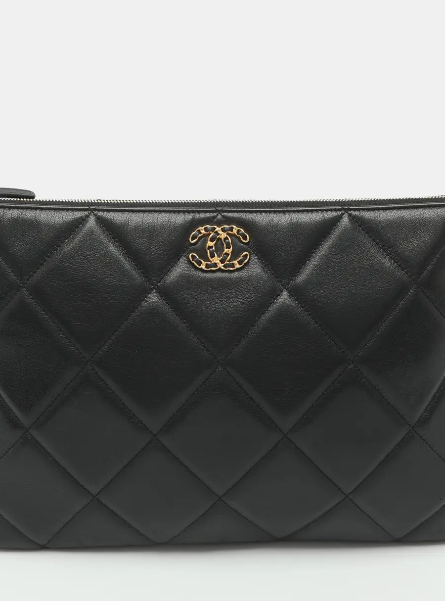 Chanel 19 Large Black Quilted Leather O Case Clutch