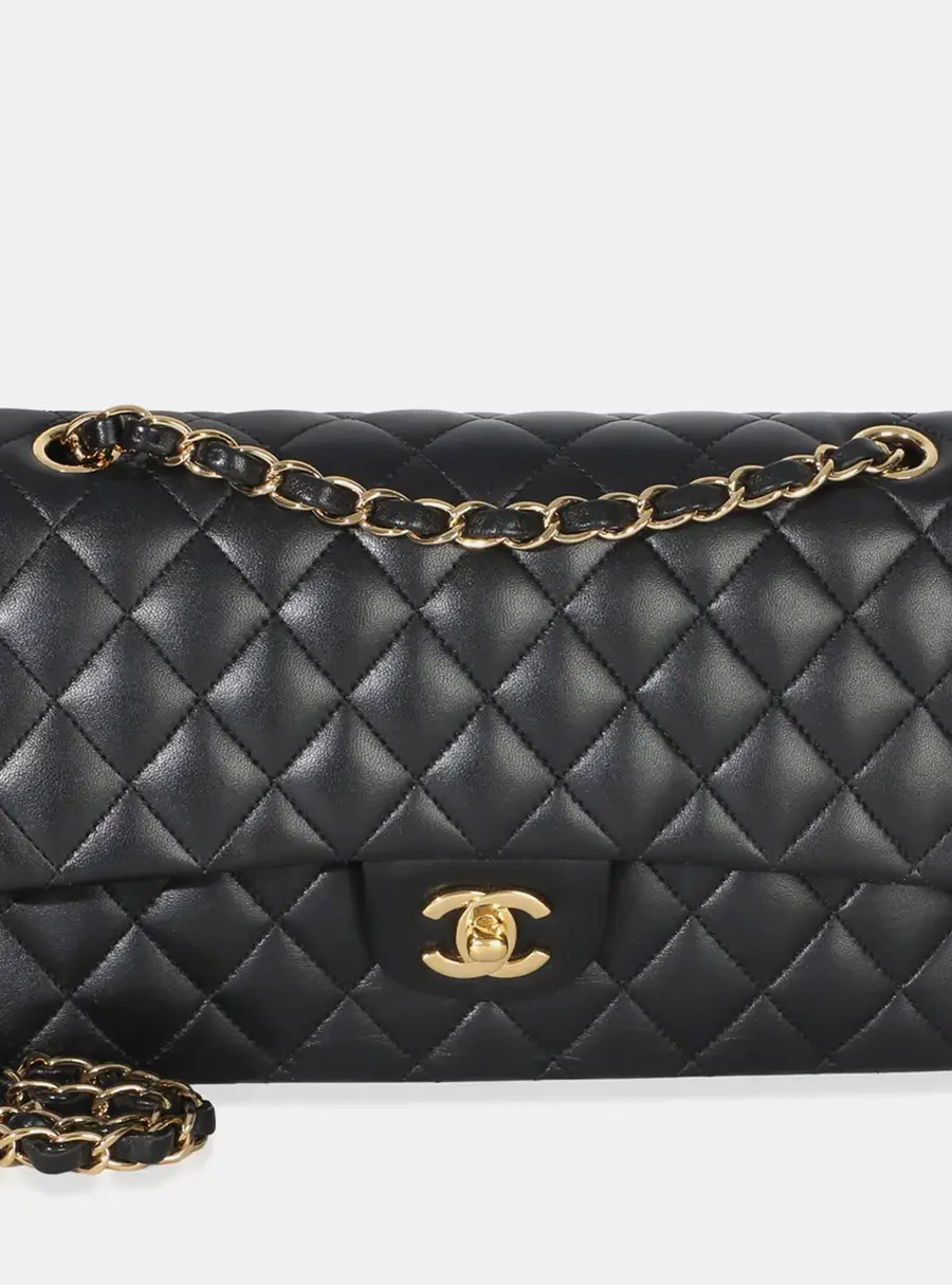 Chanel Classic Double Flap Medium Black Lambskin Leather Shoulder Bag