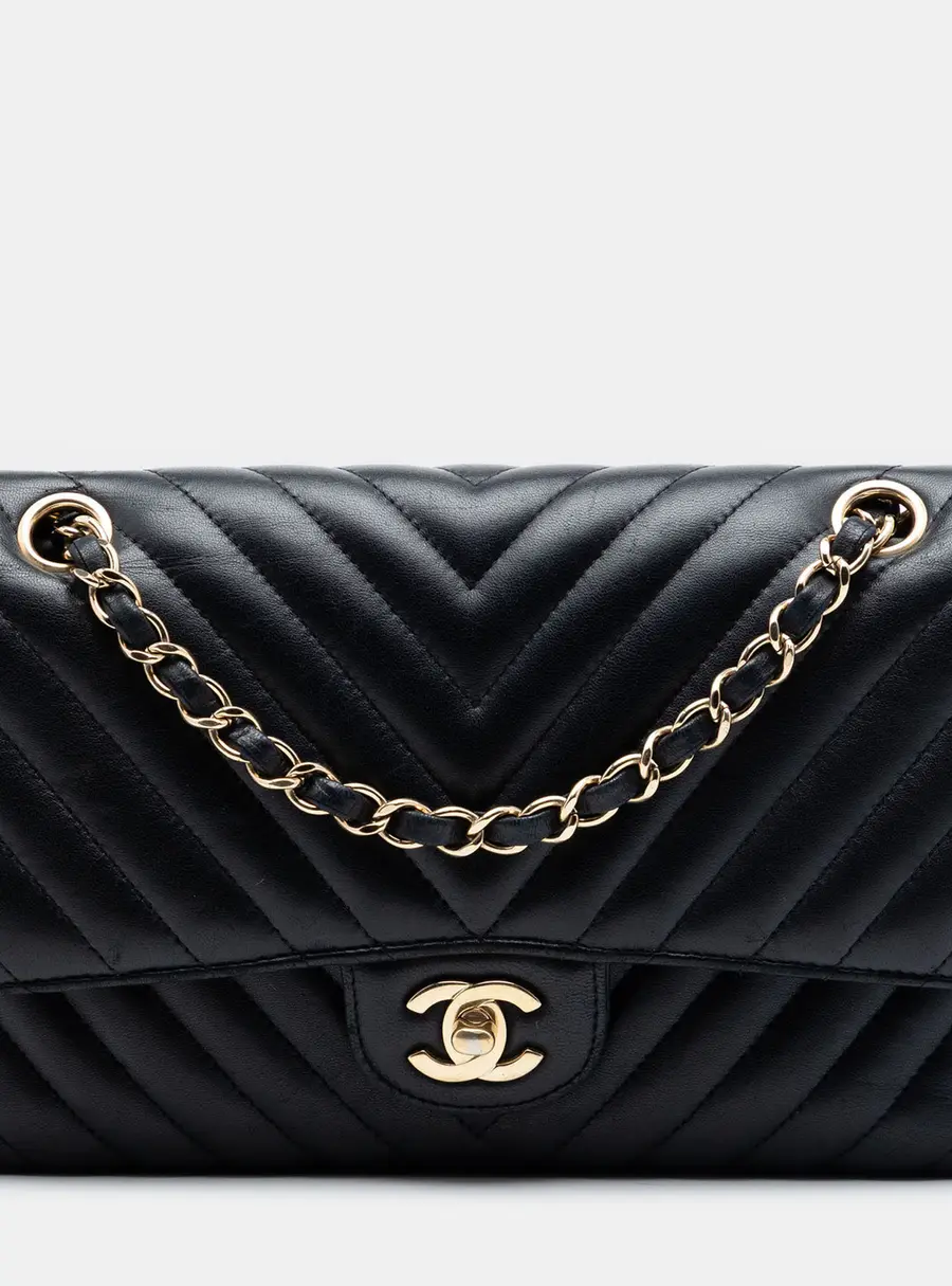 Chanel Medium Classic Chevron Black Lambskin Leather Double Flap Bag