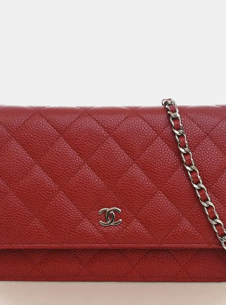 Chanel Wallet On Chain Red Caviar Leather Shoulder Bag