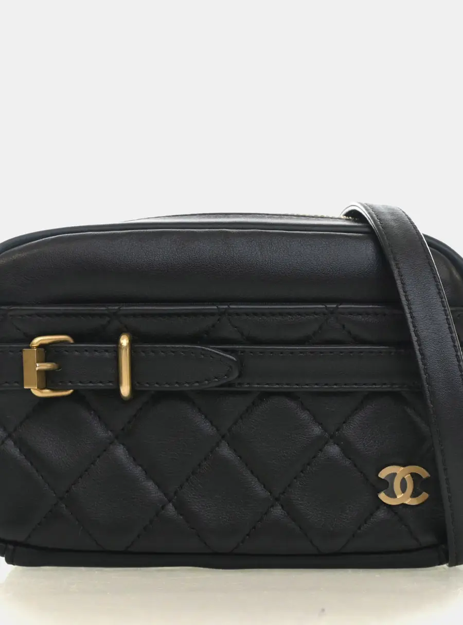 Chanel Buckle Camera Case Small Black Quilted Leather Crossbody Bag