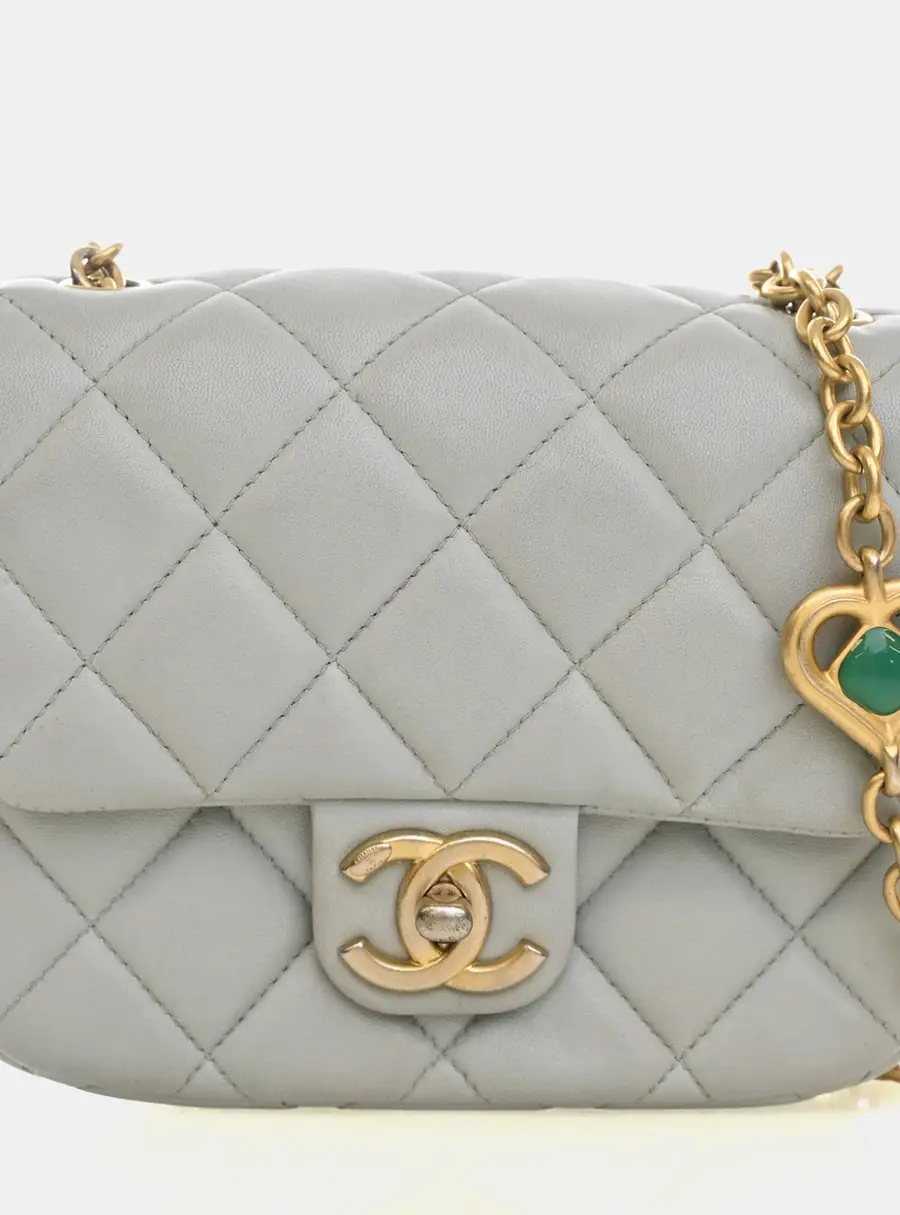 Chanel CC Heart Charm Mini Grey Lambskin Shoulder Bag