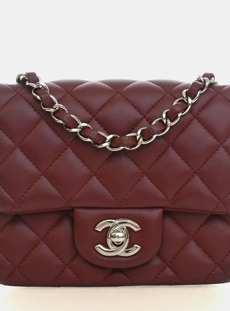 Chanel Classic Mini Square Bordeaux Lambskin Leather Crossbody Bag