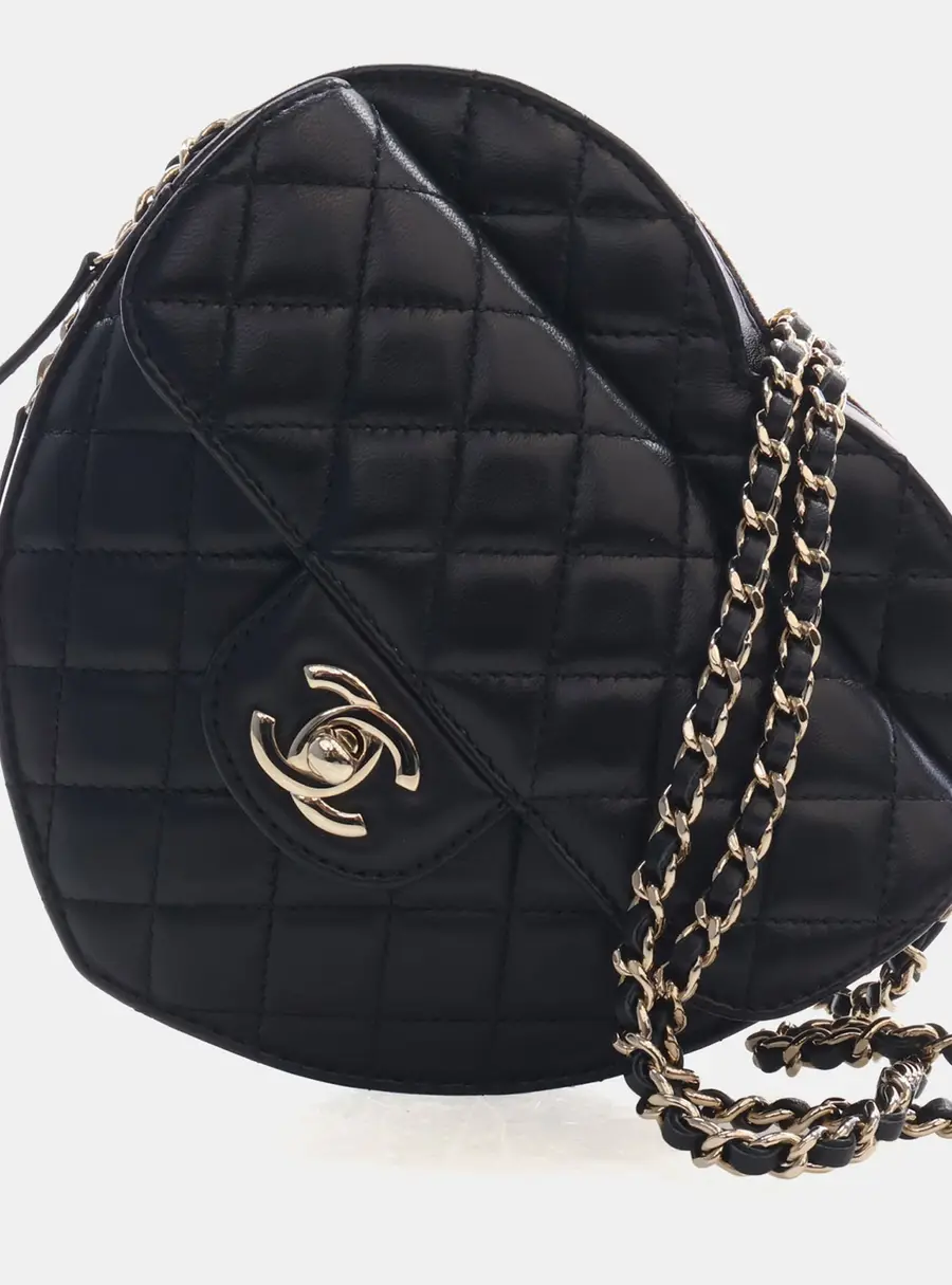 Chanel CC In Love Large Black Lambskin Crossbody Bag
