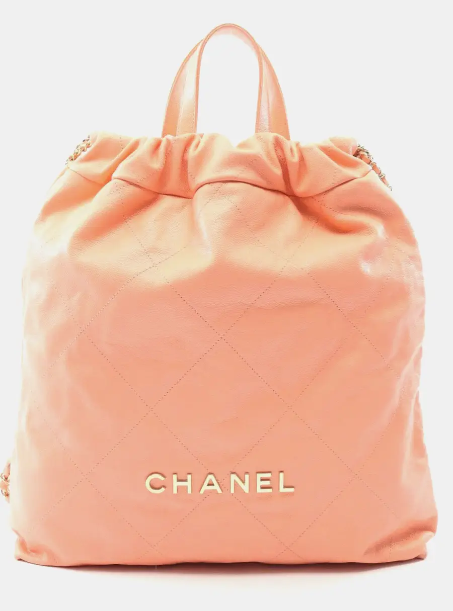 Chanel 22 Large Orange Grained Calfskin Leather Backpack Bag