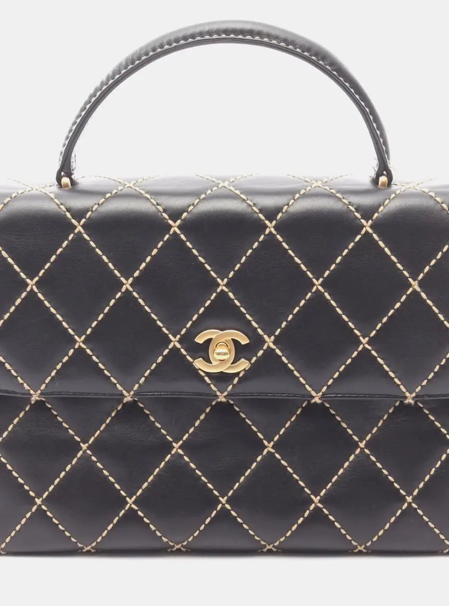 Chanel Wild Stitch Black Calfskin Leather Top Handle Bag
