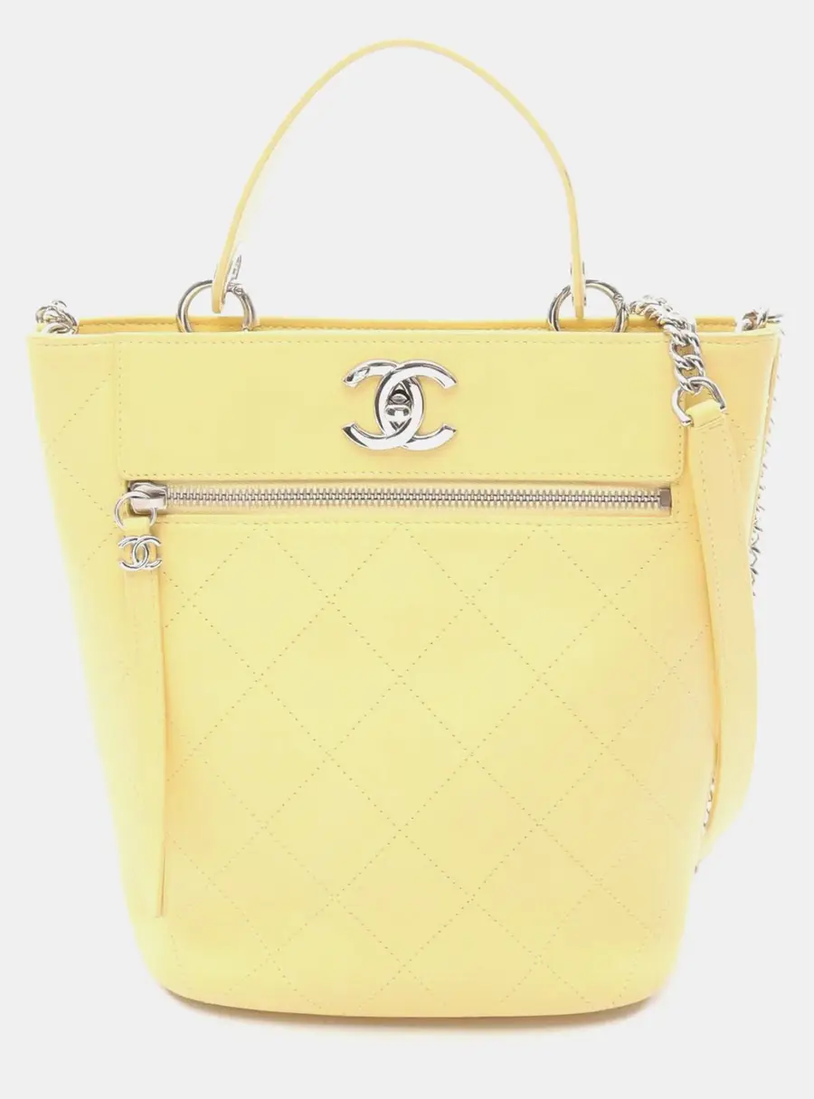 Chanel CC Stitched Calfskin Small Yellow Leather Top Handle Bag
