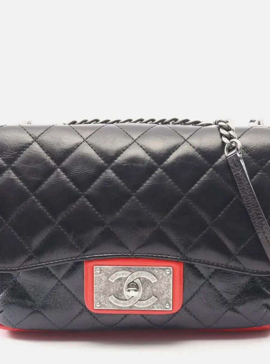 Chanel CC Plate Medium Tri-Colour Glazed Calfskin Leather Flap Shoulder Bag