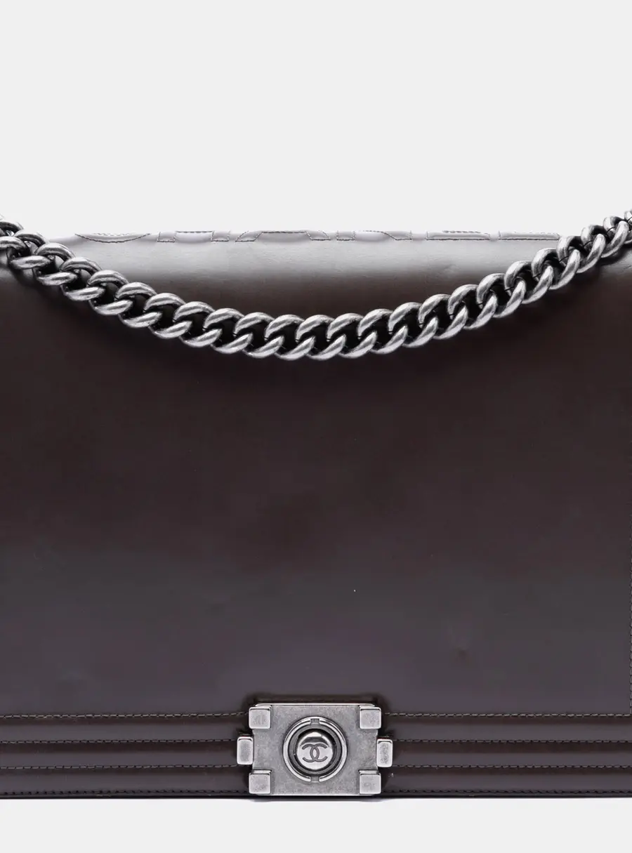 Chanel Boy Large Brown Glazed Calfskin Leather Shoulder Bag