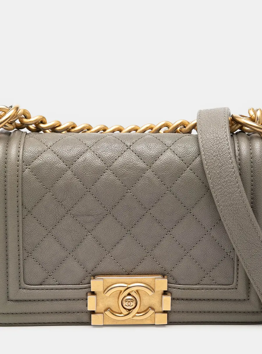 Chanel Boy Small Grey Grained Calfskin Leather Crossbody Bag