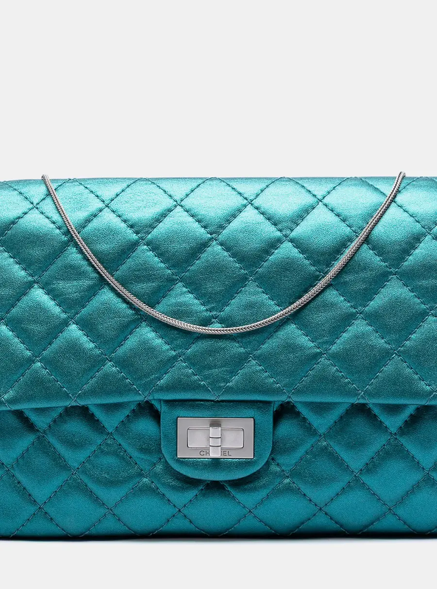 Chanel Reissue 2.55 226 Turquoise Metallic Calfskin Leather Flap Bag
