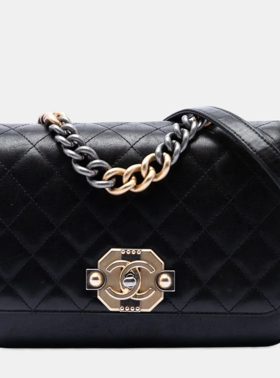 Chanel Paris Cosmopolite Ritz Medium Black Quilted Lambskin Flap Bag