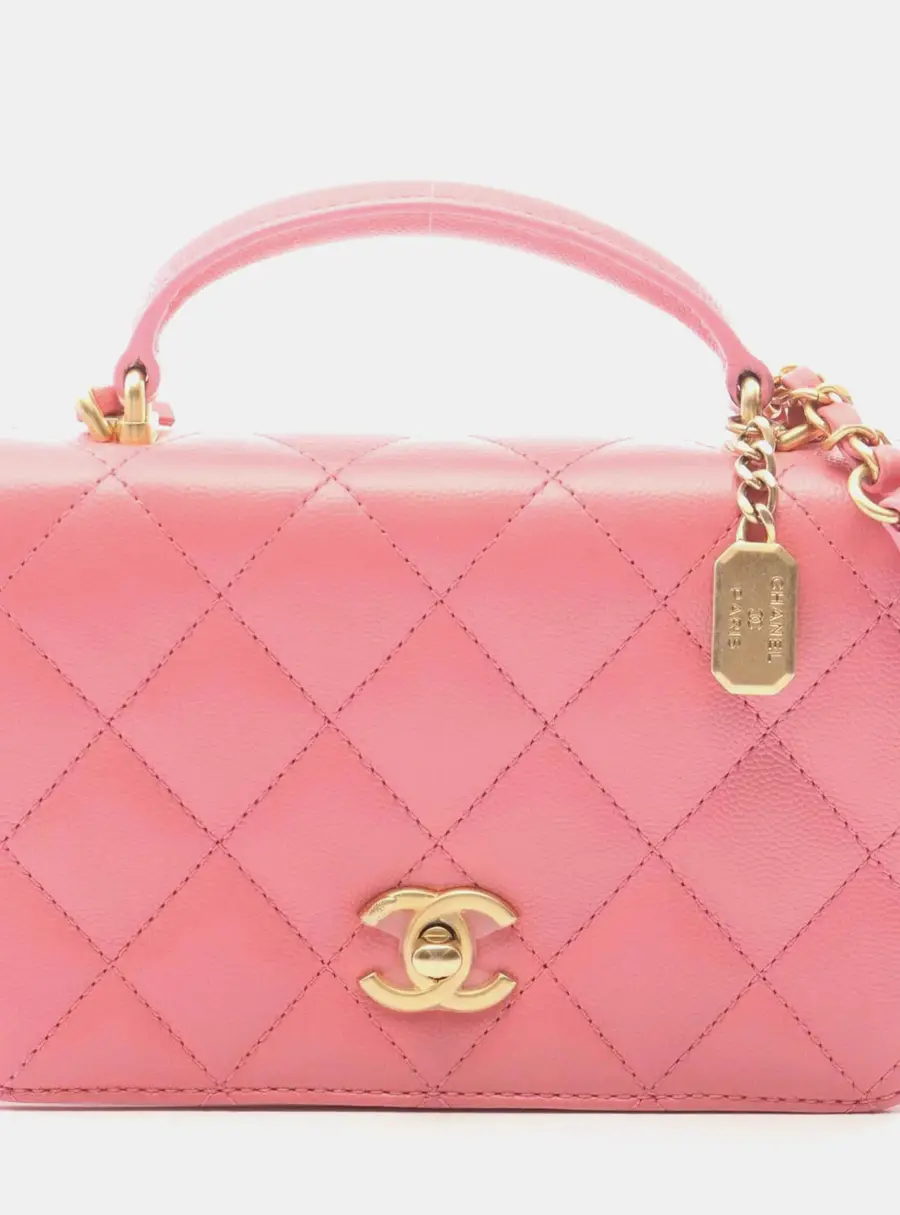 Chanel Quilted Mini Pink Caviar Leather Top Handle Bag