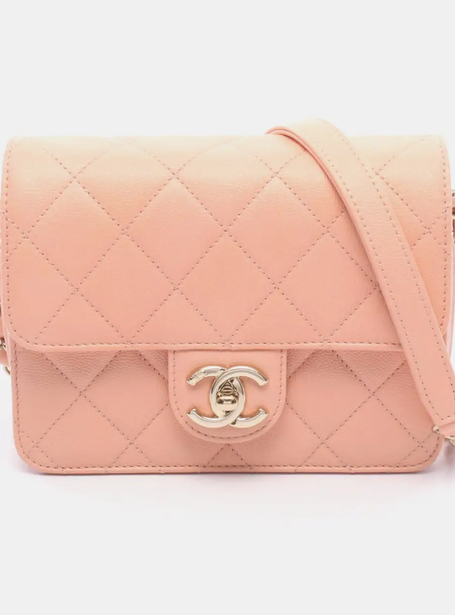Chanel CC Turnlock Small Pink Grained Calfskin Leather Flap Bag