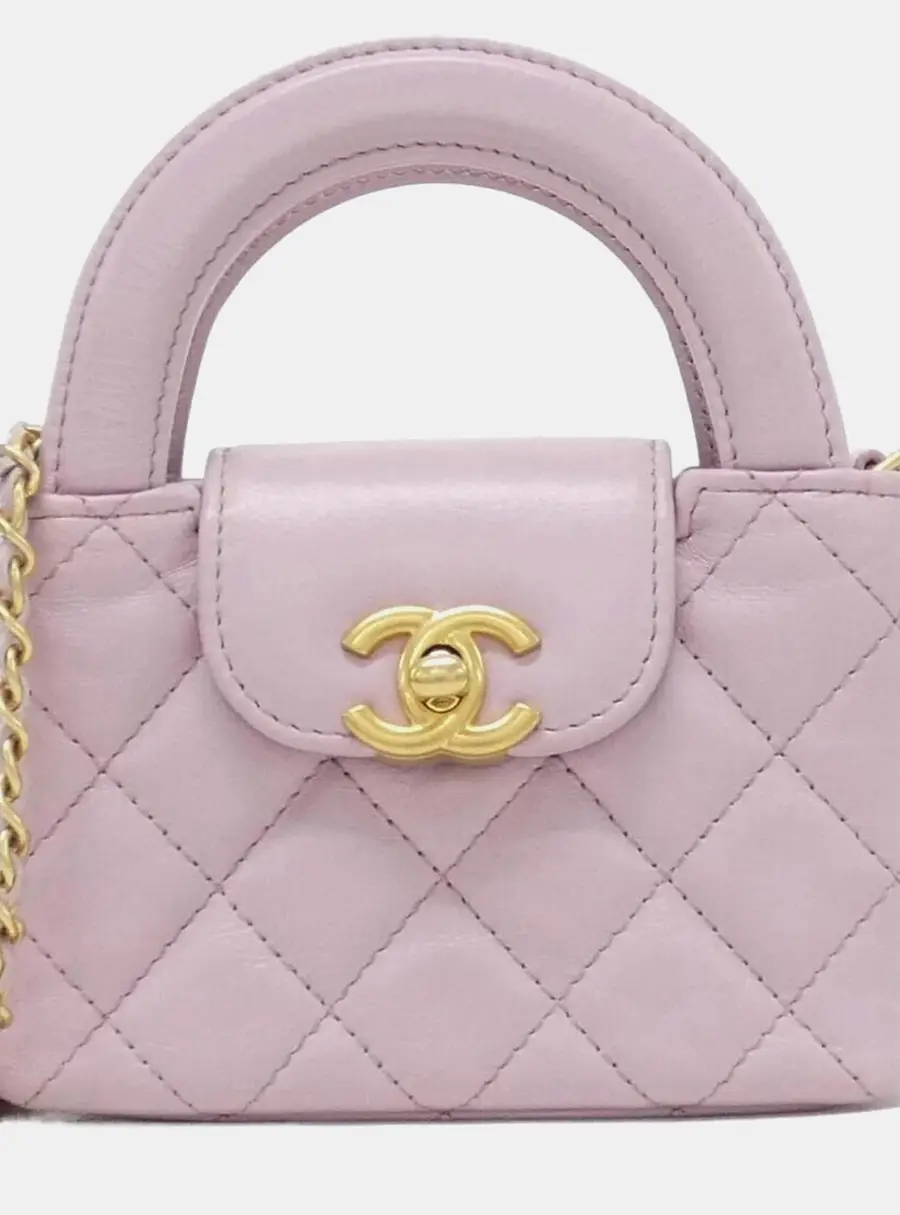 Chanel Mini Nano Kelly Shopper Lilac Shiny Aged Calfskin Leather Crossbody Bag