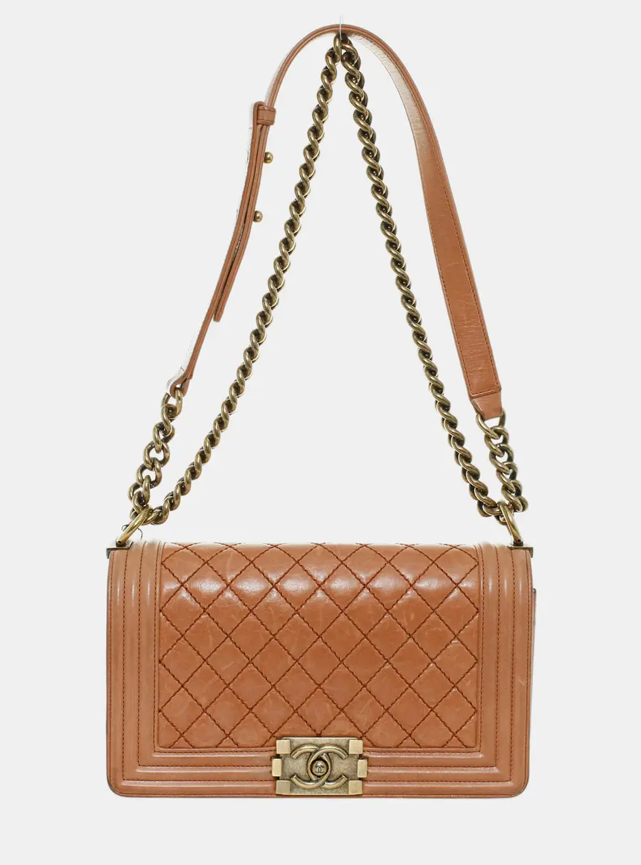 Chanel Boy Old Medium Brown Aged Calfskin Leather Shoulder Bag