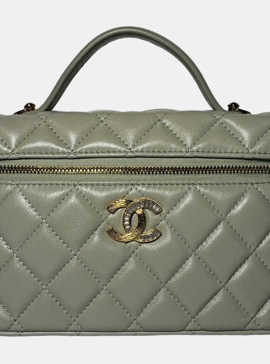 Chanel 25B Gray Lambskin Leather Vanity with Chain Bag